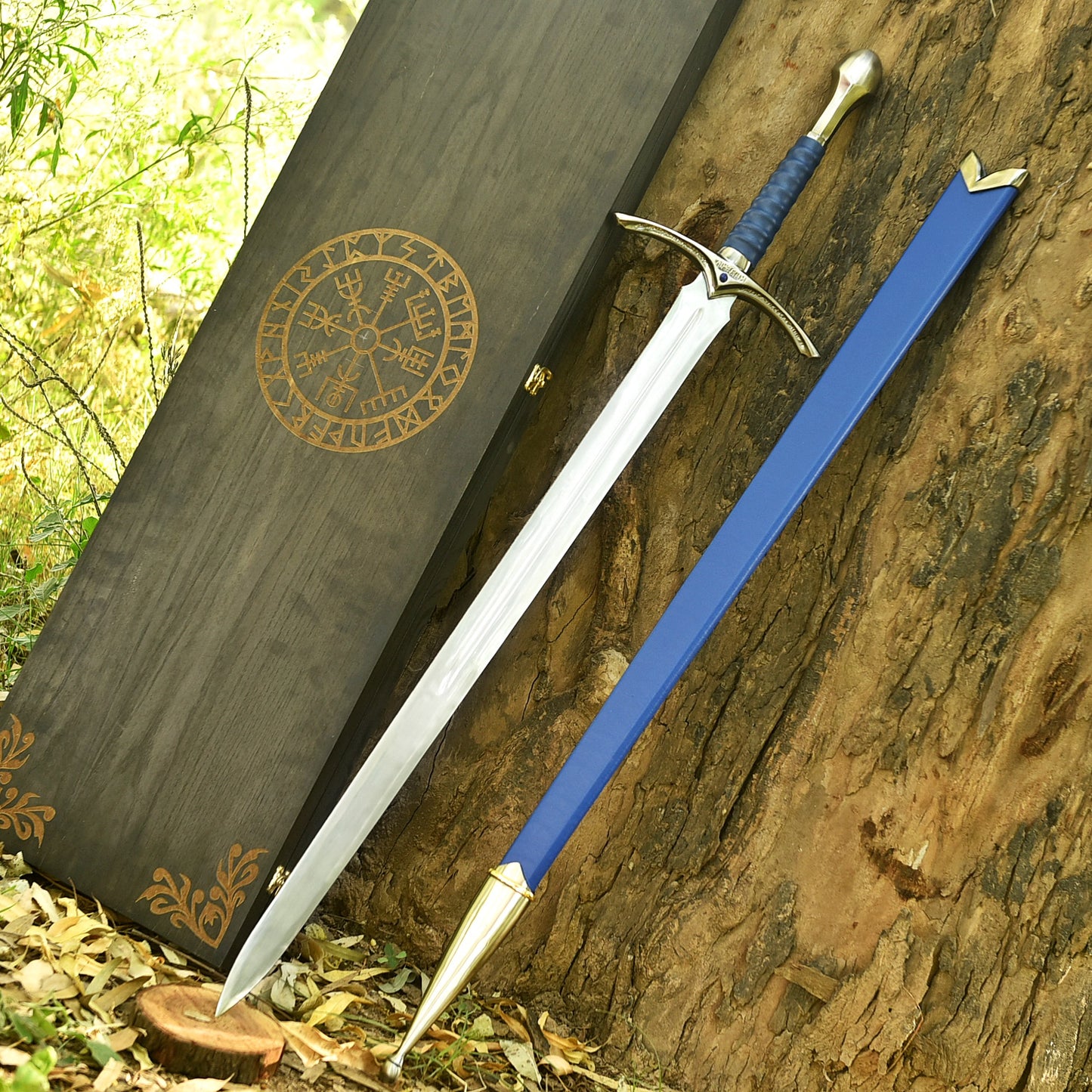 Gift for Boyfriend Personalized Royal Sapphire Sword with blue scabbard and premium wooden gift box