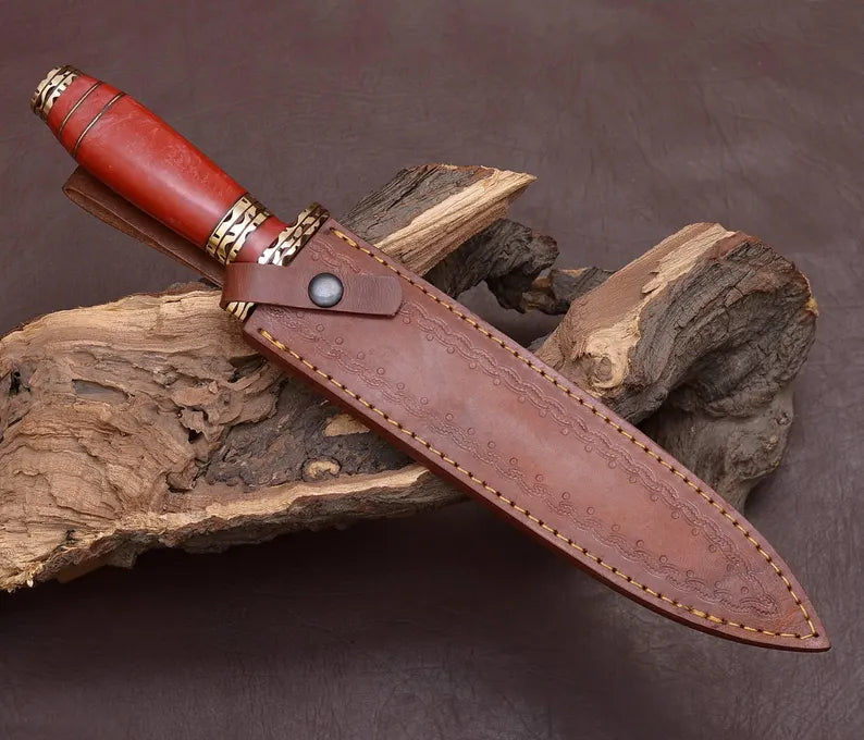 Handcrafted Damascus Steel Athame Dagger with Red Resin Handle | Perfect Wedding or Groomsmen Gift