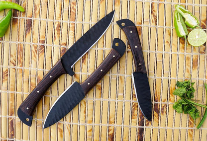 5 Piece Forged Blacksmith Chef Knife Set for sale on vikings mastery. with leather sheaths