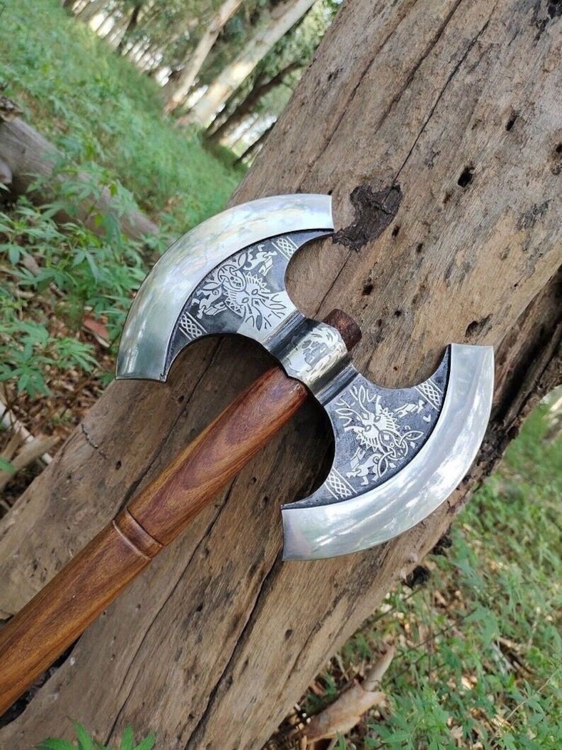 2024 Nordic Yuletide Warrior Axe for a unique holiday gift, featuring a high carbon steel blade, ash wood handle, and optional wooden box.

