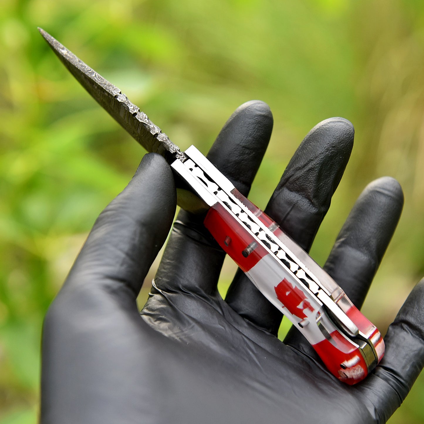 Canada Flag Damascus Steel Folding Knife |Handcrafted with Premium Design, Unique Canadian Pride Handle