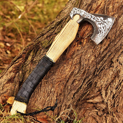 Dad’s 2024 Xmas Fury Axe with custom engravings, high carbon steel blade, and ash wood handle, with the option of a wooden gift box.

