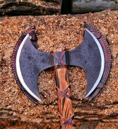 Unique Frostblade Axe designed for men, with high carbon steel, an ash wood handle, and optional custom engravings, available with an optional wooden box.

