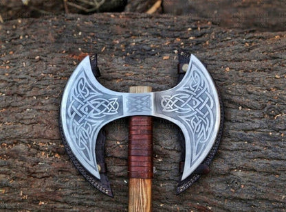 Unique Snowstrike Axe designed as a special gift for brother, featuring custom engravings, high carbon steel, and an ash wood handle, with an optional wooden box.

