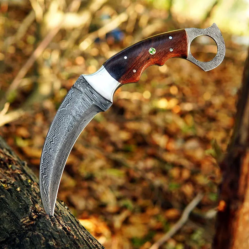 Handmade Damascus Steel Karambit Knife with Rosewood Handle |Personalized Groomsman, Birthday, and Father’s Day Gift for Men