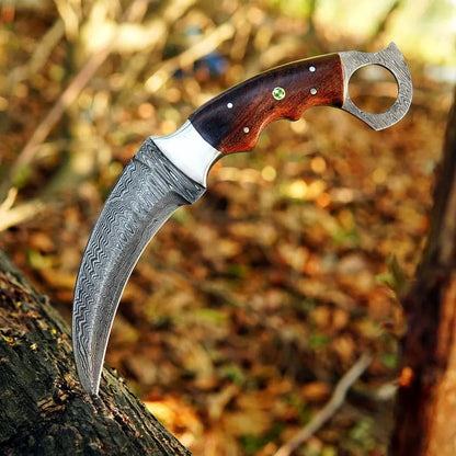 Handmade Damascus Steel Karambit Knife with Rosewood Handle |Personalized Groomsman, Birthday, and Father’s Day Gift for Men