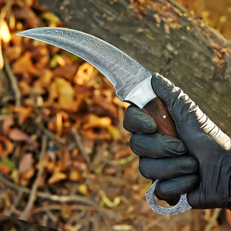 Handmade Damascus Steel Karambit Knife with Rosewood Handle |Personalized Groomsman, Birthday, and Father’s Day Gift for Men