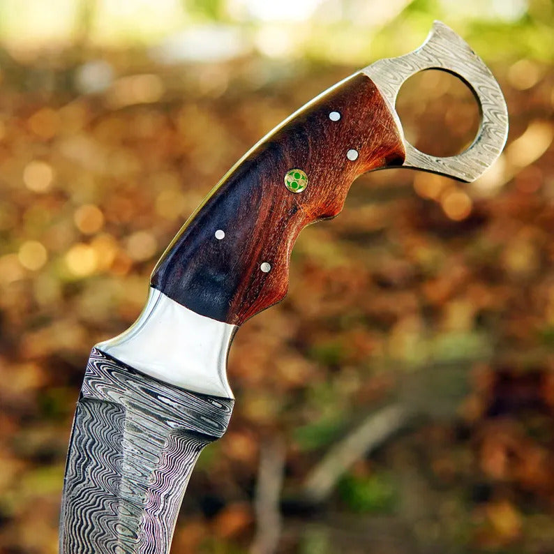 Handmade Damascus Steel Karambit Knife with Rosewood Handle |Personalized Groomsman, Birthday, and Father’s Day Gift for Men