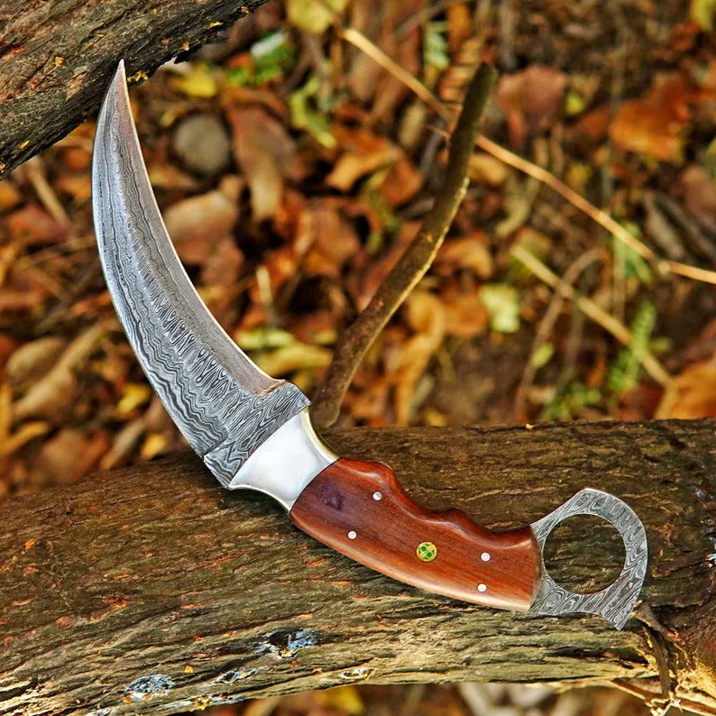 Handmade Damascus Steel Karambit Knife with Rosewood Handle |Personalized Groomsman, Birthday, and Father’s Day Gift for Men