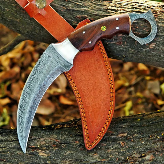Handmade Damascus Steel Karambit Knife with Rosewood Handle |Personalized Groomsman, Birthday, and Father’s Day Gift for Men