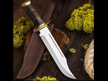 Damascus Bowie Knife with Sheath | Ideal for Hunting & Gifting