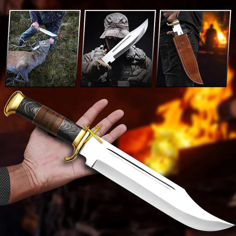 Damascus Bowie Knife with Sheath | Ideal for Hunting & Gifting