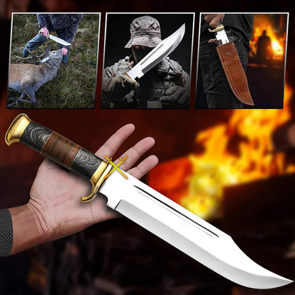 Damascus Bowie Knife with Sheath | Ideal for Hunting & Gifting