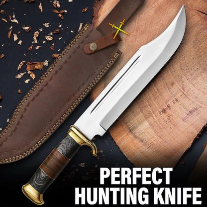 Damascus Bowie Knife with Sheath | Ideal for Hunting & Gifting