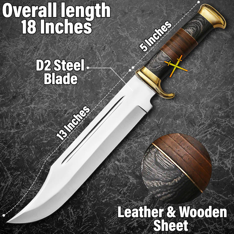 Damascus Bowie Knife with Sheath | Ideal for Hunting & Gifting