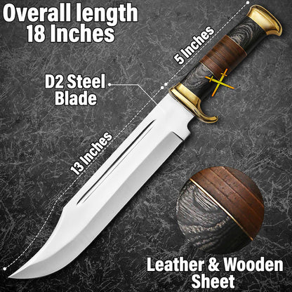 Damascus Bowie Knife with Sheath | Ideal for Hunting & Gifting