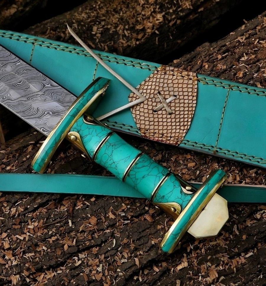 Custom 10th Anniversary Sword with engravings and leather sheath, perfect for 2024

