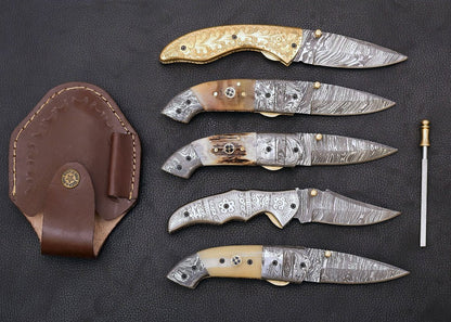 buy custom Christmas knife set for men with leather sheath and gift box