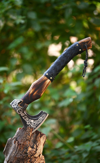 buy engraved valor axe for firefighter gift with leather sheath