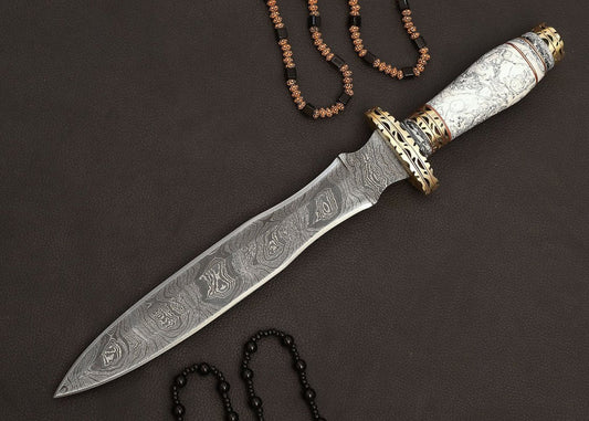 buy engraved Yuletide hunt dagger with leather sheath