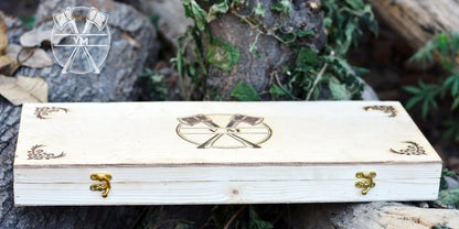 Fenrir Viking Axe Wooden box with decorative elements on a natural background