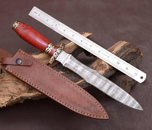 Handcrafted Damascus Steel Athame Dagger with Red Resin Handle | Perfect Wedding or Groomsmen Gift