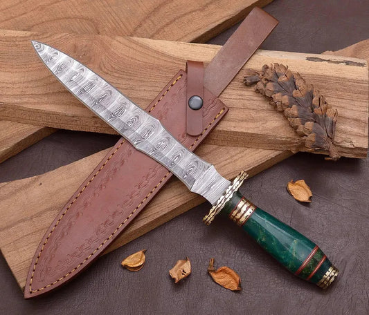 Unique Handmade Damascus Steel Athame Knife |Green  Resin Handle |Great Gift for Weddings & Anniversaries