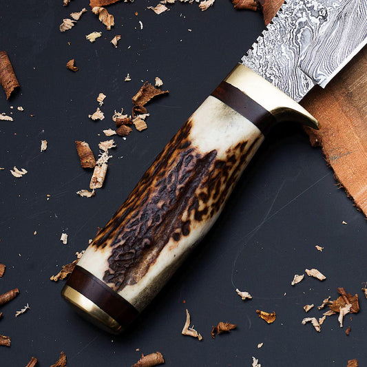 Custom Handmade Knife with Deer Antler Handle |Personalized Engraving & Leather Sheath Included