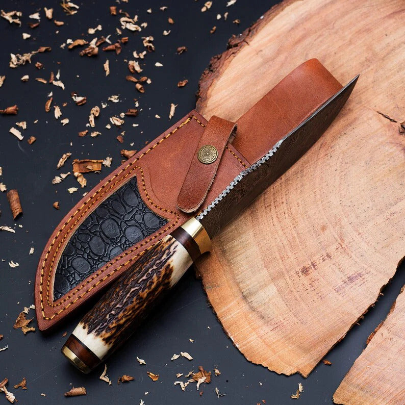 Handmade Knife with Deer Antler -Christmas Gift For Dad