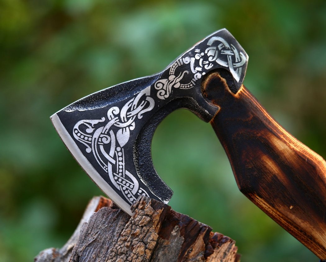 buy single handed viking bearded axe with its beautifully forged axe head