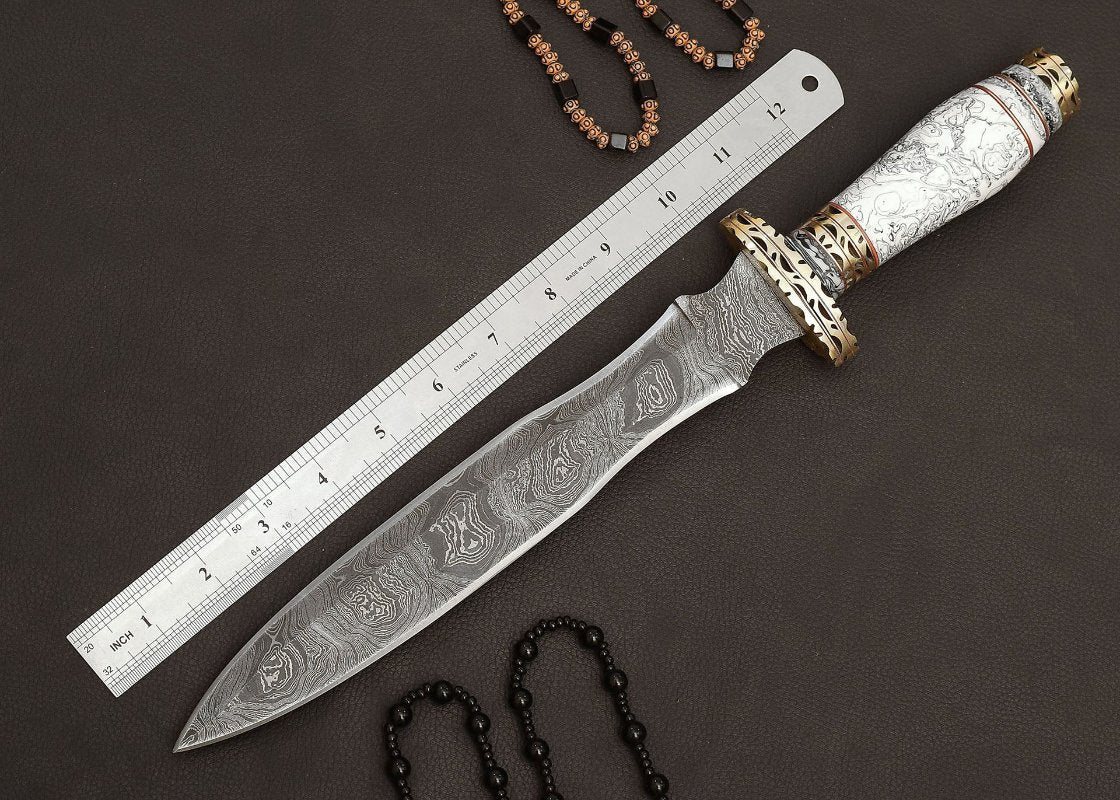 buy Yuletide hunt dagger with custom engraving and leather sheath