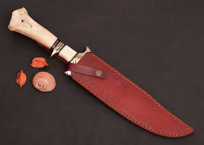 Damascus Steel Hunting knife with camel bone handle