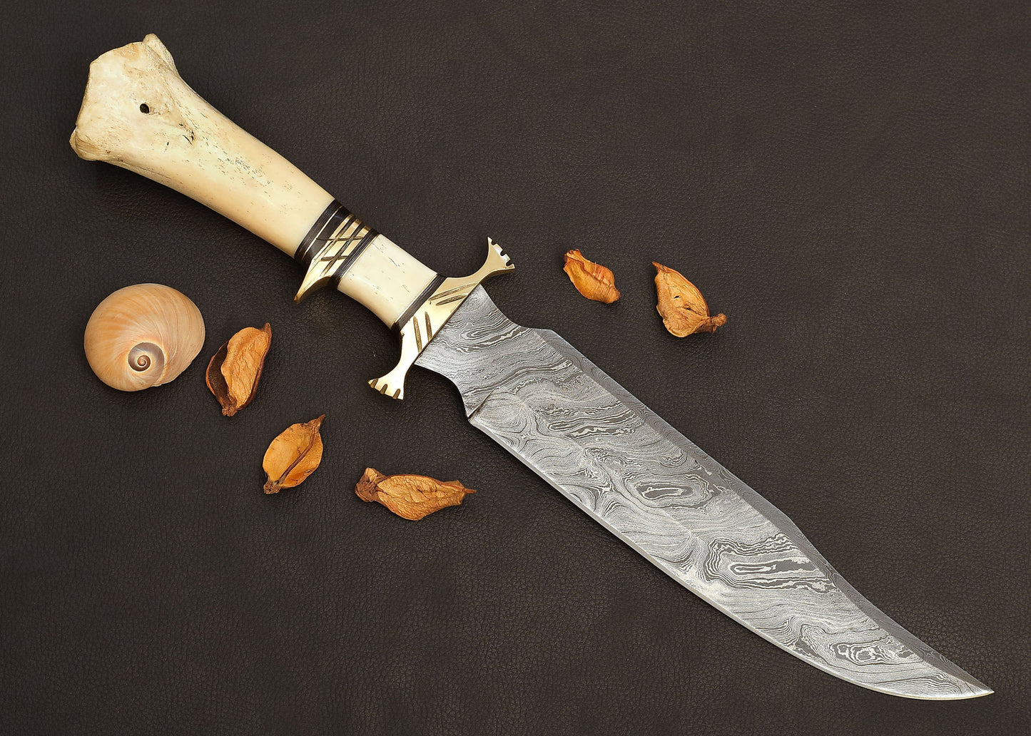 Damascus Steel Hunting knife with camel bone handle