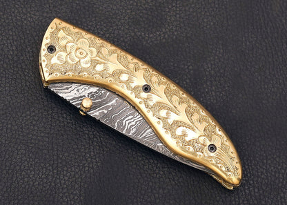 7.5" Copper Engraved  Handmade Pocket knife