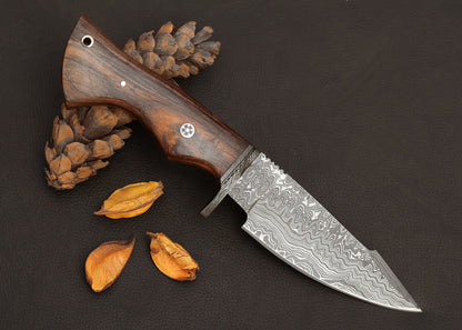 Custom Damascus Steel Hunting Knife Pakka Wood Handle