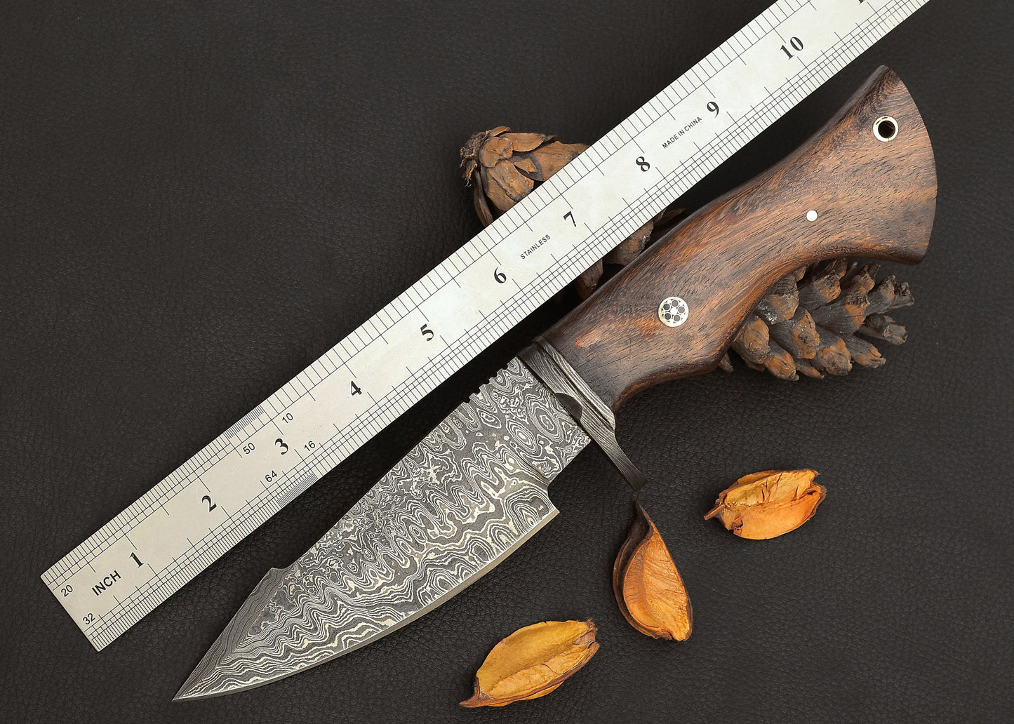 Custom Damascus Steel Hunting Knife Pakka Wood Handle