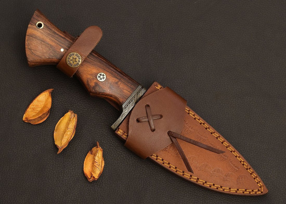 gift ironwood hunter knife to your loved one with custom engraved name and leather sheath