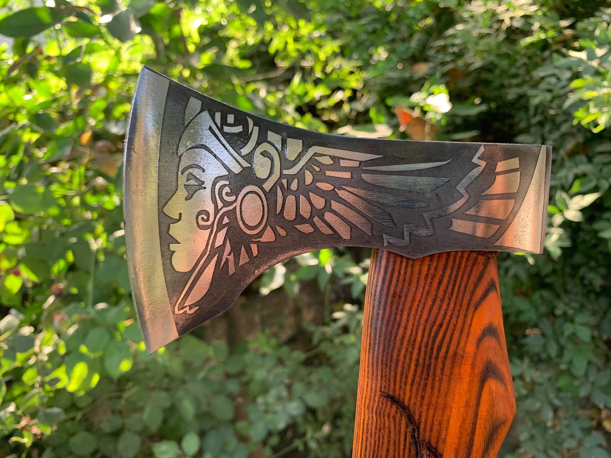 viking throwing axe engraved head made with carbon steel